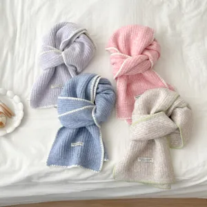 Women Winter Warm Knitted Scarf Soft Solid Color Contrast Edged Long Scarf Casual Sweet Daily Cold Weather Scarf