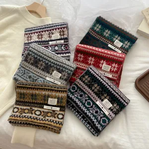 Vintage Fair Isle knitted winter scarf cozy warm thick neck wrap casual multi-color