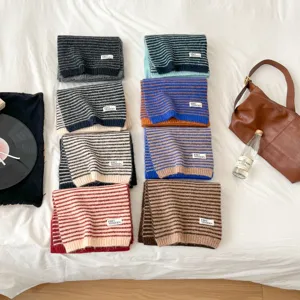 Cozy striped knitted scarf for women, warm winter fashion casual woolen neck warmer.