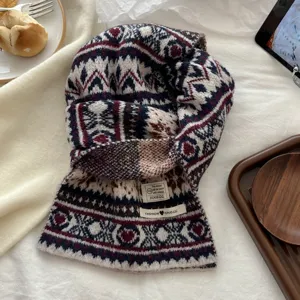 Winter thick warm knitted balaclava scarf Fair Isle vintage retro jacquard neck war