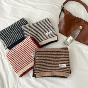 Cozy striped knitted winter scarf for women, soft warm thermal neck warmer collar.