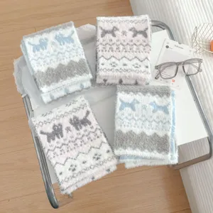 Cozy Fair Isle knit scarf for women, winter fuzzy warm cute cat pattern shawl, soft daily wear.