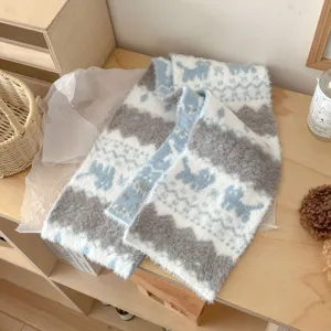 Cozy winter fuzzy knit scarf featuring stylish Fair Isle patterns for warm daily wear.