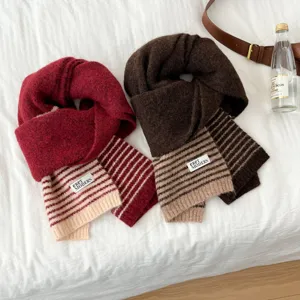 Women Winter Warm Striped Knitted Scarf Casual Colorblock Thickened Soft Neck Scarf Fashion Accessory