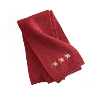 Cozy winter knitted red scarf featuring cute colorful horse embroidery warm student neckwear