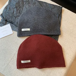 Women 100% wool knitted beanie winter warm solid color casual soft slouchy skull cap hat