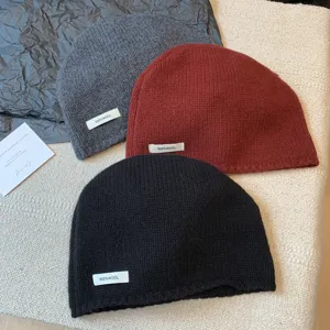 Cozy 100% wool knit beanie hat winter warm slouchy skull cap for women daily wear style