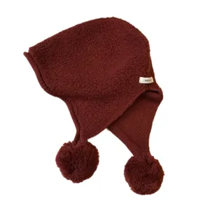 Women warm curly wool knitted balaclava hat with dual pom poms winter cozy outdoor headwear