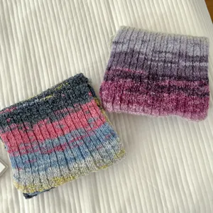 Chic gradient knitted scarf for women, thick warm winter wool neck warmer detailed view.