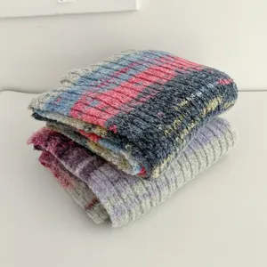 Vintage gradient knitted scarf for women, thick warm winter fashion cozy woolen neck warmer.