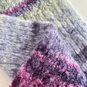 Close-up detail shot of retro gradient knitted scarf texture, soft and warm winter accessory.