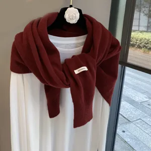 Pure color knitted wool shawl scarf paired with white long sleeve top for women autumn fashion