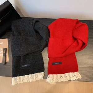 Princess sweet lace trim knit scarf autumn winter warm cozy women fashion winter neck wrap