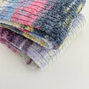 Retro oil painting gradient knitted scarf, thick warm wool neck warmer for women autumn winter.