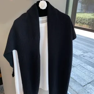 Women black knitted shawl scarf pure color wool blend cozy warm autumn spring daily wear