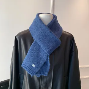 Cálida bufanda de invierno de punto azul cielo para mujer y hombre, cuello grueso y suave.