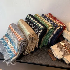 Fair Isle knit winter scarf for women thick warm cozy retro patterned knitted shawl