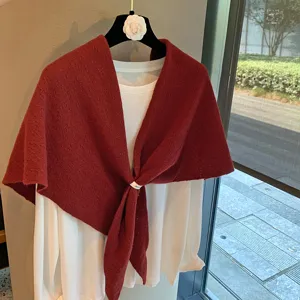 Red knit triangular scarf shawl hollow design stylish warm versatile women winter accessory