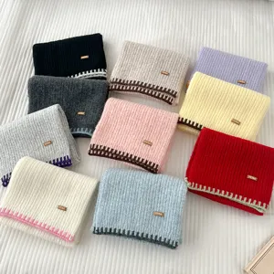 Bufanda tejida con borde colorido otoño invierno suave cálida larga para hombres y mujeres