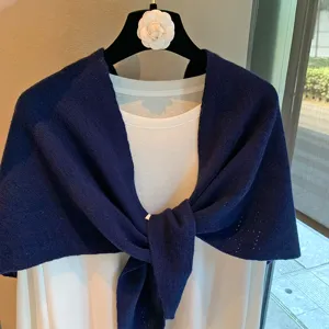 Dark Blue Knitted Triangular Scarf Hollow Shawl Casual Fashion Detail View For Women