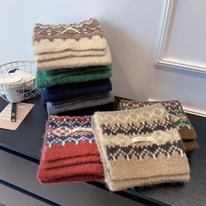 Korean style Fair Isle knitted scarf winter warm thick jacquard shawl winter neckerchief