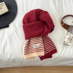 Cozy winter striped knit scarf main product view, thick warm woolen muffler for women daily.