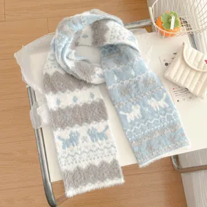 Cozy Fair Isle knit winter scarf with cute cat patterns, soft warm fashionable neck warmer.