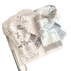 Cute fluffy knit winter scarf for women, cozy cartoon pattern warm neck wrap accessory.