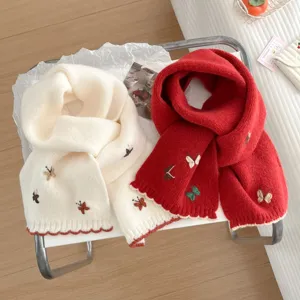 Cozy knit winter scarf for women featuring sweet 3D butterfly embroidery, warm and stylish.