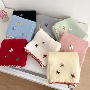 Korean style butterfly embroidery knit scarf, cute winter warm cozy neck warmer for women