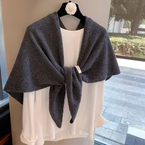 Wool shawl for women autumn winter thick warm knitted triangular scarf versatile grey wrap