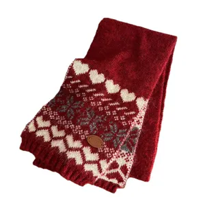 Echarpe tricotee chaude d'hiver pour femme avec motif jacquard cœur et flocon de neige