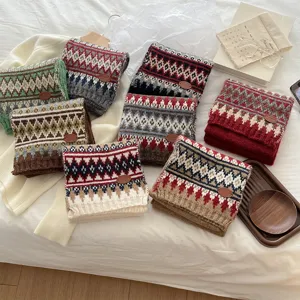 Cozy Fair Isle knit neck warmer, thick winter warm scarf with vintage color block design.