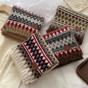 Winter thick warm Fair Isle knit scarf retro colorblock patterned stylish neck warmer winter