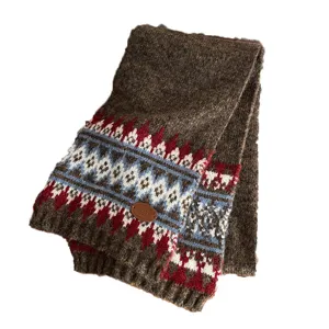 Winter thick warm Fair Isle pattern knitted scarf, vintage retro style cozy neck warmer for women.