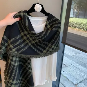 Winter black green plaid scarf women warm fringe shawl versatile Korean style fashion accessory