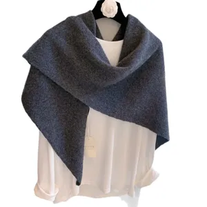 Dark grey knitted triangle shawl for women, cozy wool blend winter warm scarf and wrap.