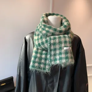 Green plaid knit scarf winter warm fluffy fuzzy tartan stylish warm thick neck warmer