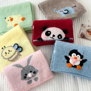 Cute cartoon animal knitted scarf for women, soft warm winter short cross neck warmer.