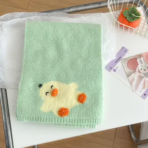 Cute green knitted scarf for women winter warm cartoon duck pattern stylish student neck warmer