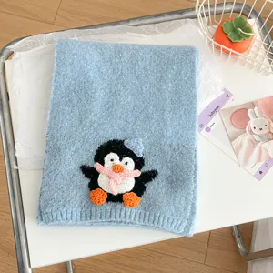 Korean style cartoon penguin knit scarf for women, winter warm cute crossover short neck scarf.