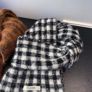 Classic black and white plaid knitted winter scarf soft warm cozy fashion accessory