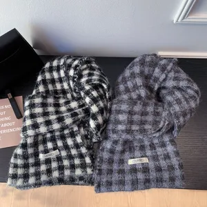Retro winter knitted plaid scarf warm thick woolen shawl versatile couple neckerchief accessory