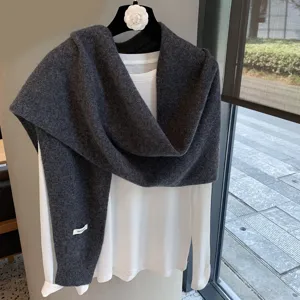 Cozy pure wool knit shawl scarf for women, elegant solid color autumn layer wrap.