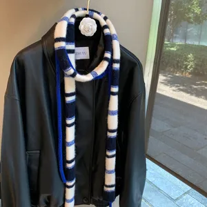 Knit striped narrow long scarf with double cords winter fashion stylish neck warmer