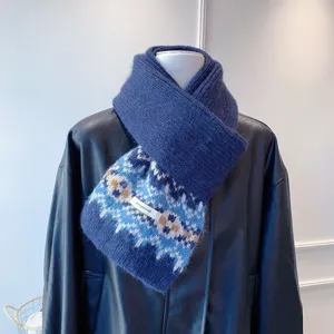 Fair Isle knit winter scarf for women, thick warm cozy jacquard patterned neck wrap shawl.