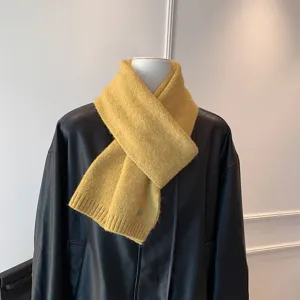 Bufanda de invierno de punto amarillo liso para mujer y hombre, calentador de cuello grueso.