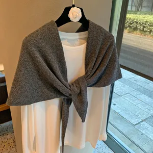 Elegant hollow knit triangular scarf shawl versatile outer wear for stylish winter daily wear.