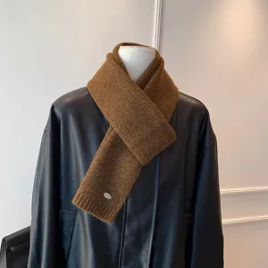 Bufanda de invierno marrón de punto grueso y cálido para mujer y hombre, calentador de cuello suave.