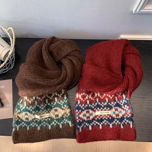 Korean style cozy fair isle knit scarf thick winter warm wool fashion shawl for women